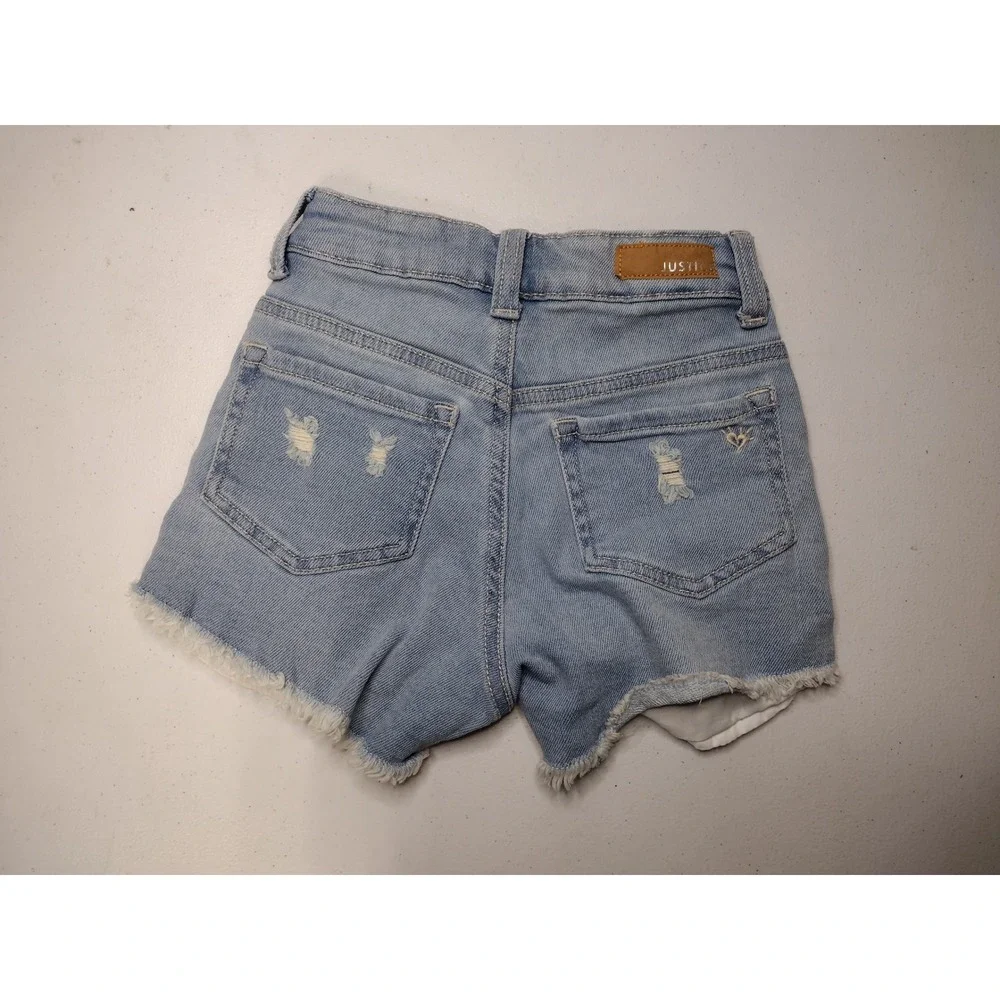 Justice Girls Light Wash Distressed Flip Sequin Denim Shorts Size 8